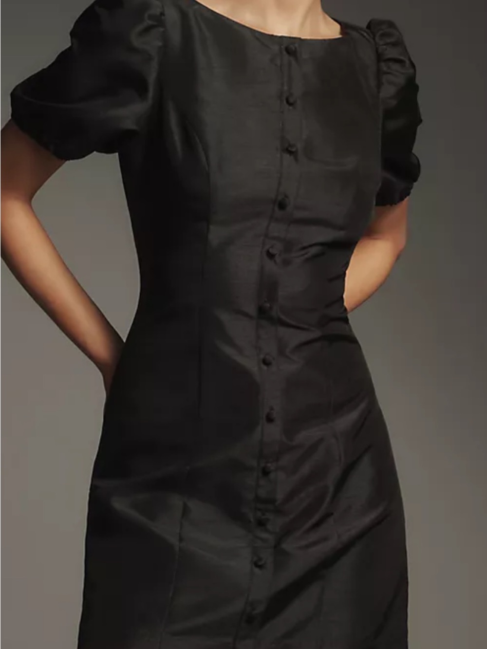 Hutch Black Button-Front Puff Sleeve Mini Dress